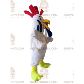 BIGGYMONKEY™ Mascot Costume White Rooster With Ruffling Red