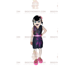 Traje de mascote marrom menina BIGGYMONKEY™ com vestido roxo –