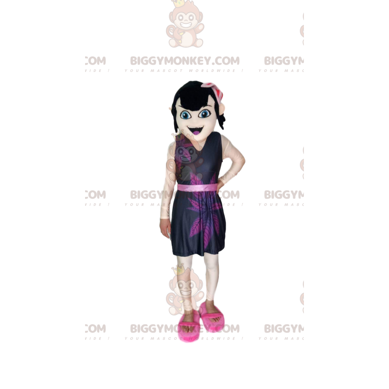 Bruin BIGGYMONKEY™ mascottekostuum met paarse jurk voor meisjes