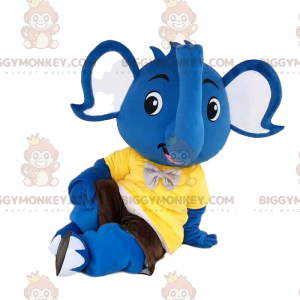 Blue Elephant BIGGYMONKEY™ Mascot Costume with Yellow T-Shirt