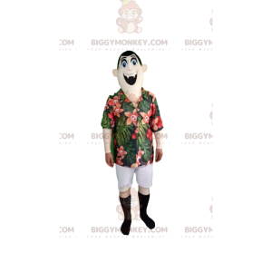 Traje de mascote de vampiro BIGGYMONKEY™ com camisa tropical e