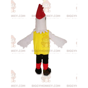 Traje de mascote de frango BIGGYMONKEY™ com roupas esportivas