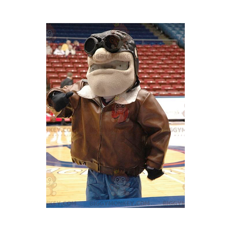 Aviator BIGGYMONKEY™ Mascot Costume with Brown Bomber Jacket