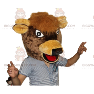 Very Happy Brown Cow Head BIGGYMONKEY™ Mascot Costume –