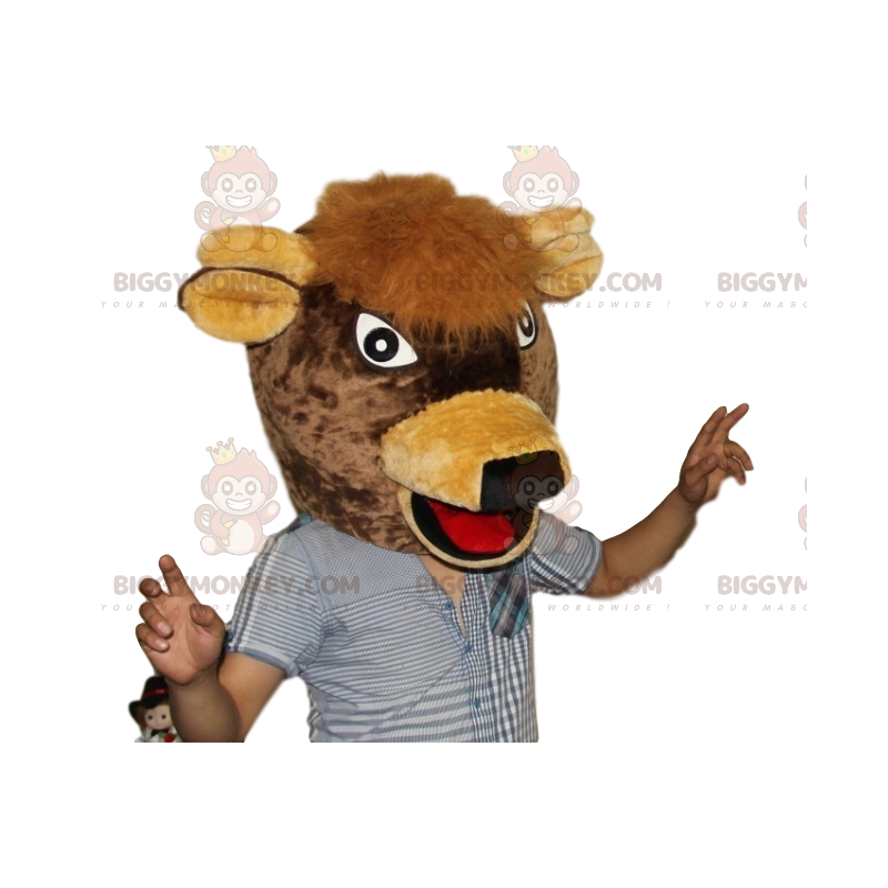 Costume de mascotte BIGGYMONKEY™ de tête de vache marron très