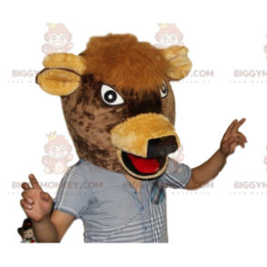 Very Happy Brown Cow Head BIGGYMONKEY™ maskottiasu -