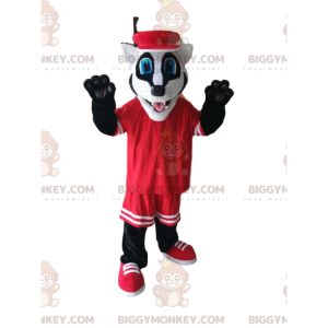 Funny Badger BIGGYMONKEY™ mascottekostuum met rode sportkleding