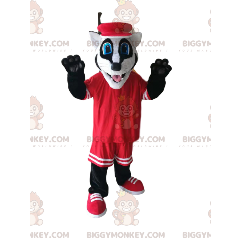 Funny Badger BIGGYMONKEY™ mascottekostuum met rode sportkleding