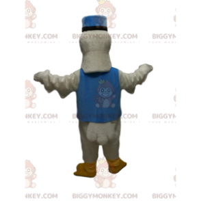 BIGGYMONKEY™ White Swan Mascot Costume With Blue Kepi And Bow