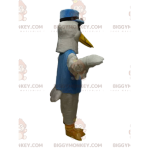 BIGGYMONKEY™ White Swan Mascot Costume With Blue Kepi And Bow