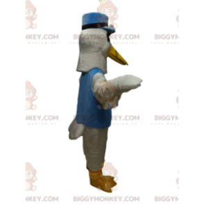 Traje de mascote de cisne branco BIGGYMONKEY™ com kepi azul e