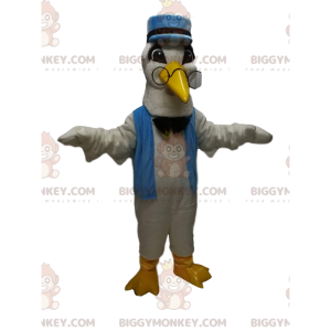 BIGGYMONKEY™ White Swan Mascot Costume With Blue Kepi And Bow