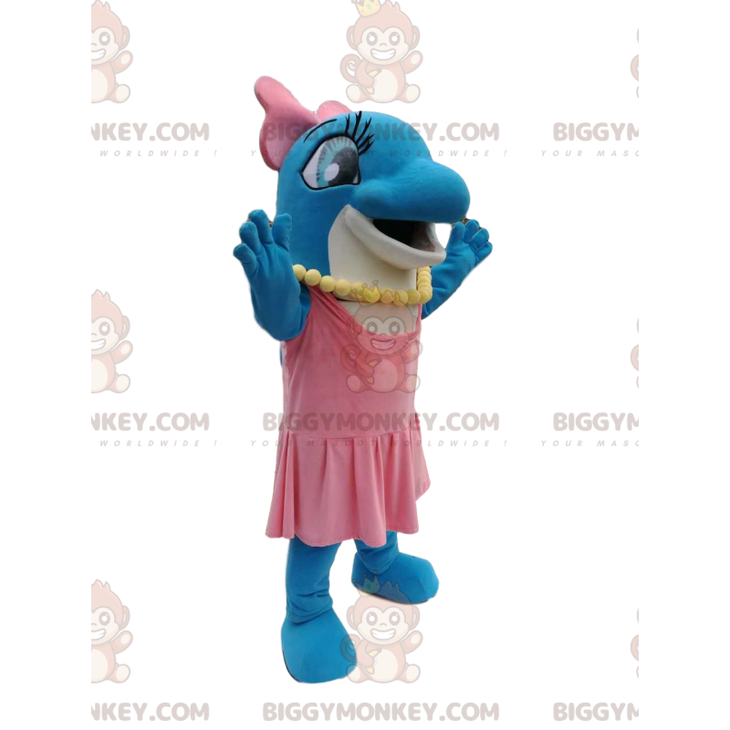 BIGGYMONKEY™ Delfin-Maskottchen-Kostüm mit rosafarbenem Kleid -