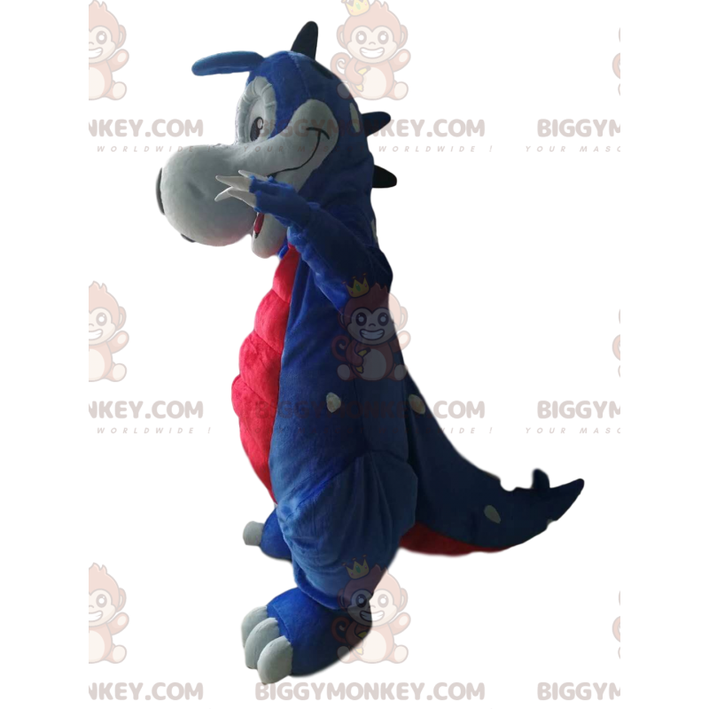 Blauw en rood dinosaurus BIGGYMONKEY™ mascottekostuum.