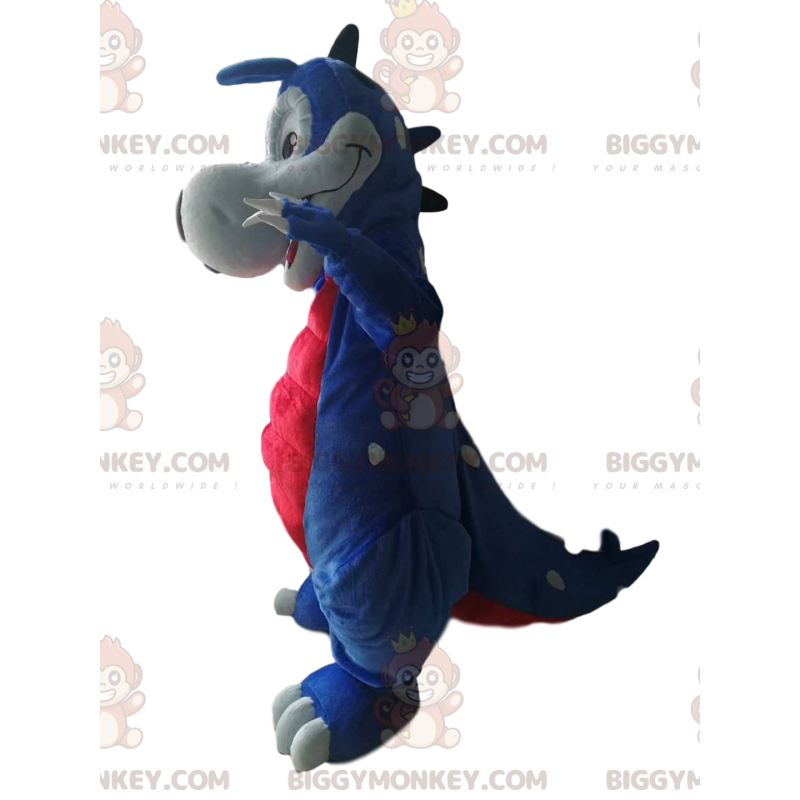 Costume da mascotte BIGGYMONKEY™ dinosauro blu e rosso. costume