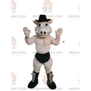 BIGGYMONKEY™ Mascot Costume Pig In Underwear With Black Hat –