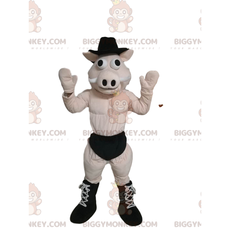 BIGGYMONKEY™ Mascot Costume Pig In Underwear With Black Hat –