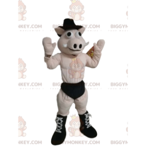 BIGGYMONKEY™ Mascot Costume Pig In Underwear With Black Hat –