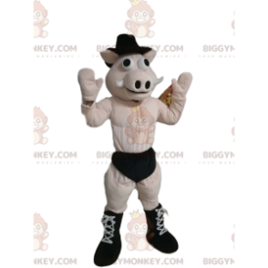 Fantasia de mascote BIGGYMONKEY™ porco em cueca com chapéu
