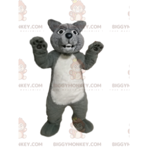 Aggressive Gray and White Wolf BIGGYMONKEY™ Mascot Costume -