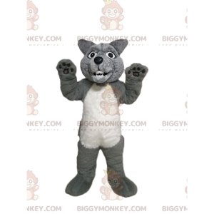 Costume de mascotte BIGGYMONKEY™ de loup gris et blanc agressif