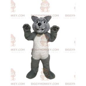 Aggressive Gray and White Wolf BIGGYMONKEY™ Mascot Costume -
