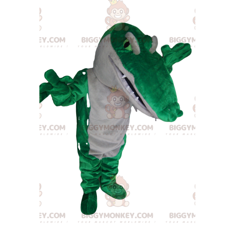 Costume de mascotte BIGGYMONKEY™ de crocodile vert et blanc.