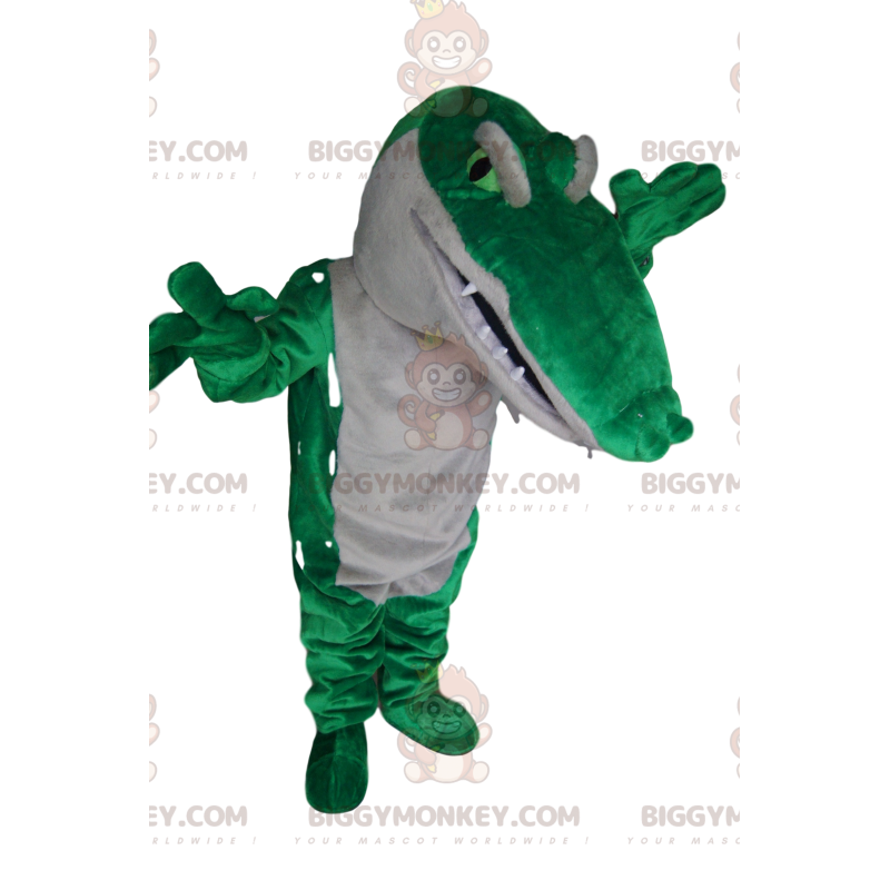 Green and White Crocodile BIGGYMONKEY™ Mascot Costume.