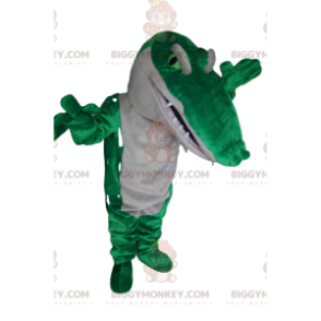 Vihreä ja valkoinen krokotiili BIGGYMONKEY™ maskottiasu.