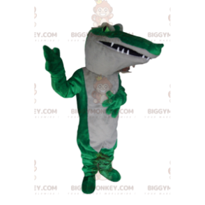 Costume de mascotte BIGGYMONKEY™ de crocodile vert et blanc.