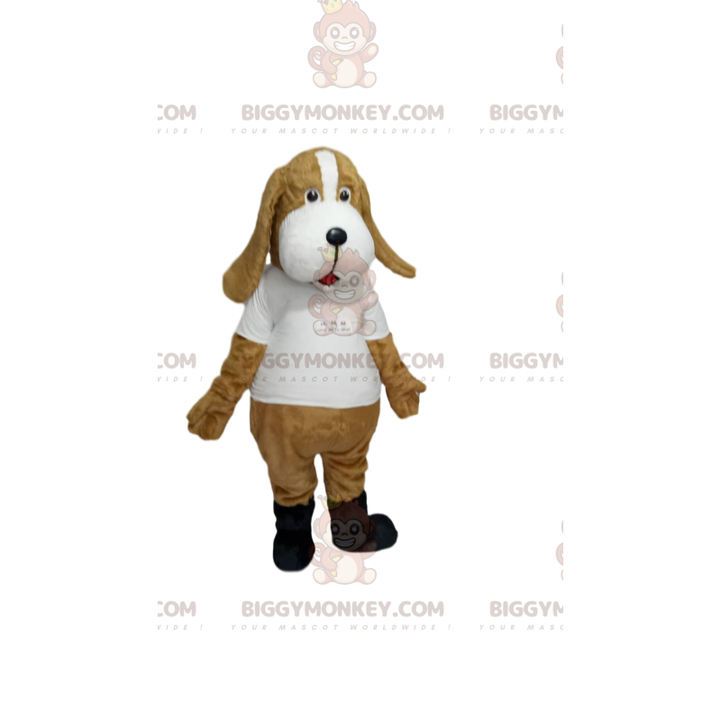 Fantasia de mascote BIGGYMONKEY™ cão bege com camisa branca –