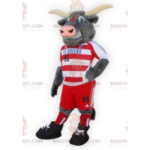 BIGGYMONKEY™ μασκότ στολή Grey Bull Buffalo με αθλητικά ρούχα -