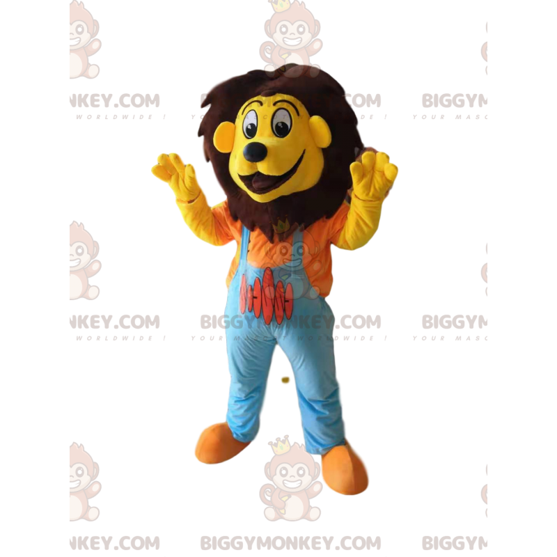 BIGGYMONKEY™ Funny Lion Mascot -asu sinisillä haalareilla -