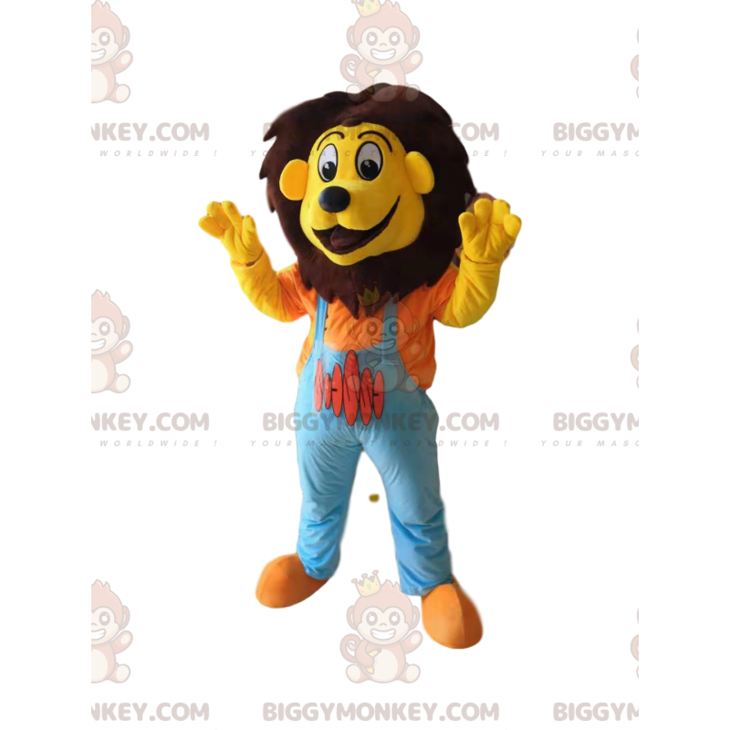 Traje de mascote de leão engraçado BIGGYMONKEY™ com macacão