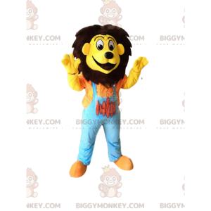 BIGGYMONKEY™ Funny Lion Mascot -asu sinisillä haalareilla -