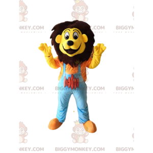 BIGGYMONKEY™ Funny Lion Mascot Costume With Blue Overalls -