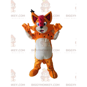 BIGGYMONKEY™ mascottekostuum van een lachende oranje lynx met
