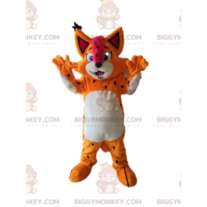 BIGGYMONKEY™ mascot costume of a smiling orange lynx with a