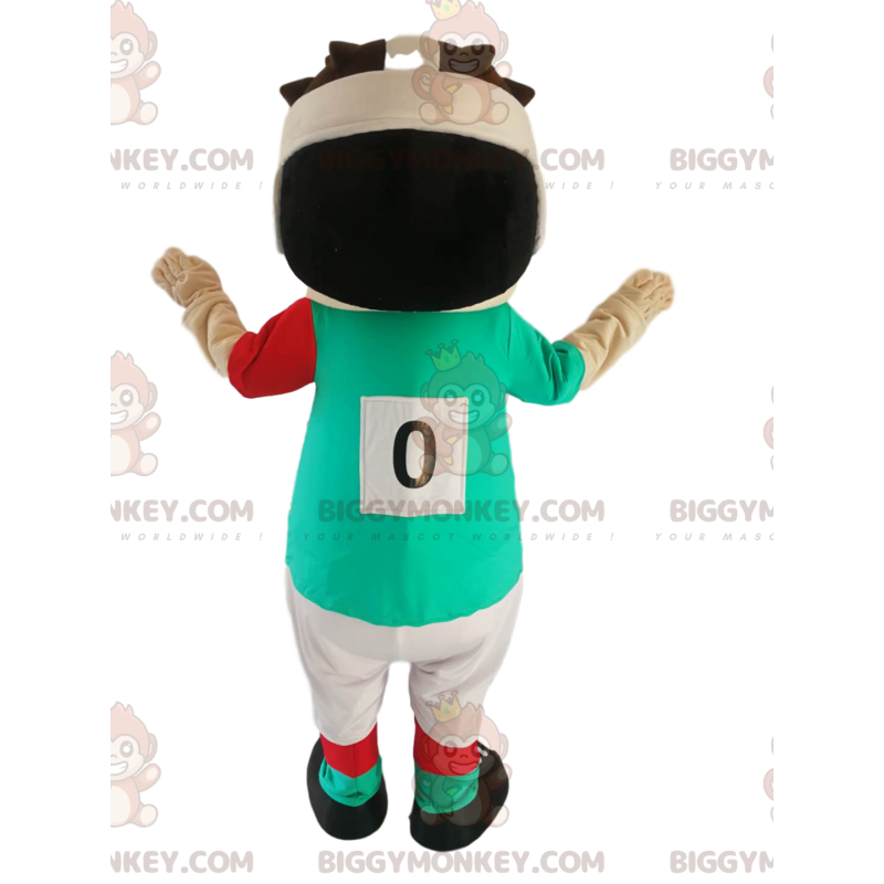 BIGGYMONKEY™ mascot costume of small rugby player with a green