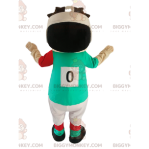 BIGGYMONKEY™ mascot costume of small rugby player with a green