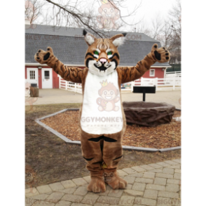 BIGGYMONKEY™ Mascot Costume Brown White and Black Bobcat with