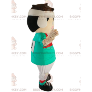 BIGGYMONKEY™ mascot costume of small rugby player with a green