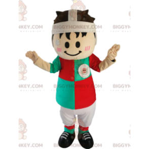 BIGGYMONKEY™ mascot costume of small rugby player with a green