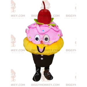 Costume da mascotte BIGGYMONKEY™ gelato giallo e rosa con una