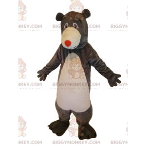 BIGGYMONKEY™ maskotdräkt av brunbjörn med röd näsa. Björnen