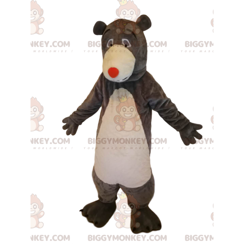 Costume de mascotte BIGGYMONKEY™ d'ours brun avec un nez rouge.