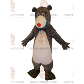 Traje de mascote BIGGYMONKEY™ de urso pardo com nariz vermelho.