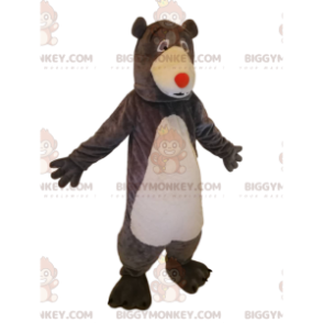 Costume de mascotte BIGGYMONKEY™ d'ours brun avec un nez rouge.