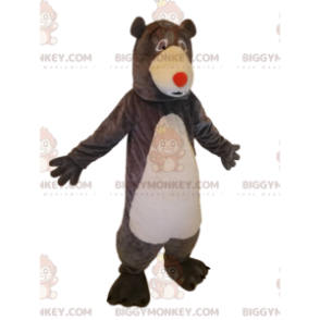 Traje de mascote BIGGYMONKEY™ de urso pardo com nariz vermelho.