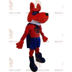 BIGGYMONKEY™ Costume da mascotte da supereroe lupo rosso e blu